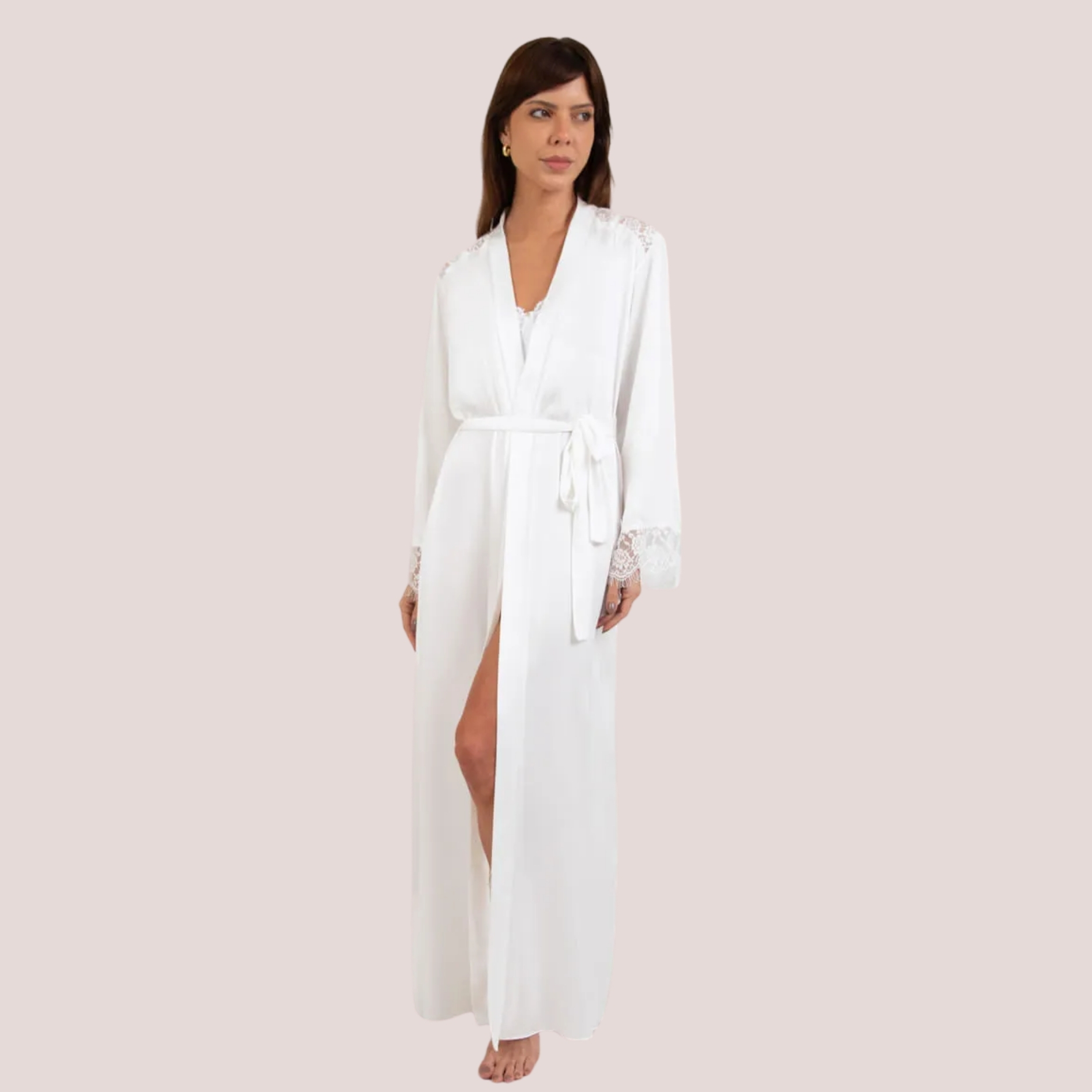 ROBE LONGO EM CETIM E RENDA SWEET MATERNITY