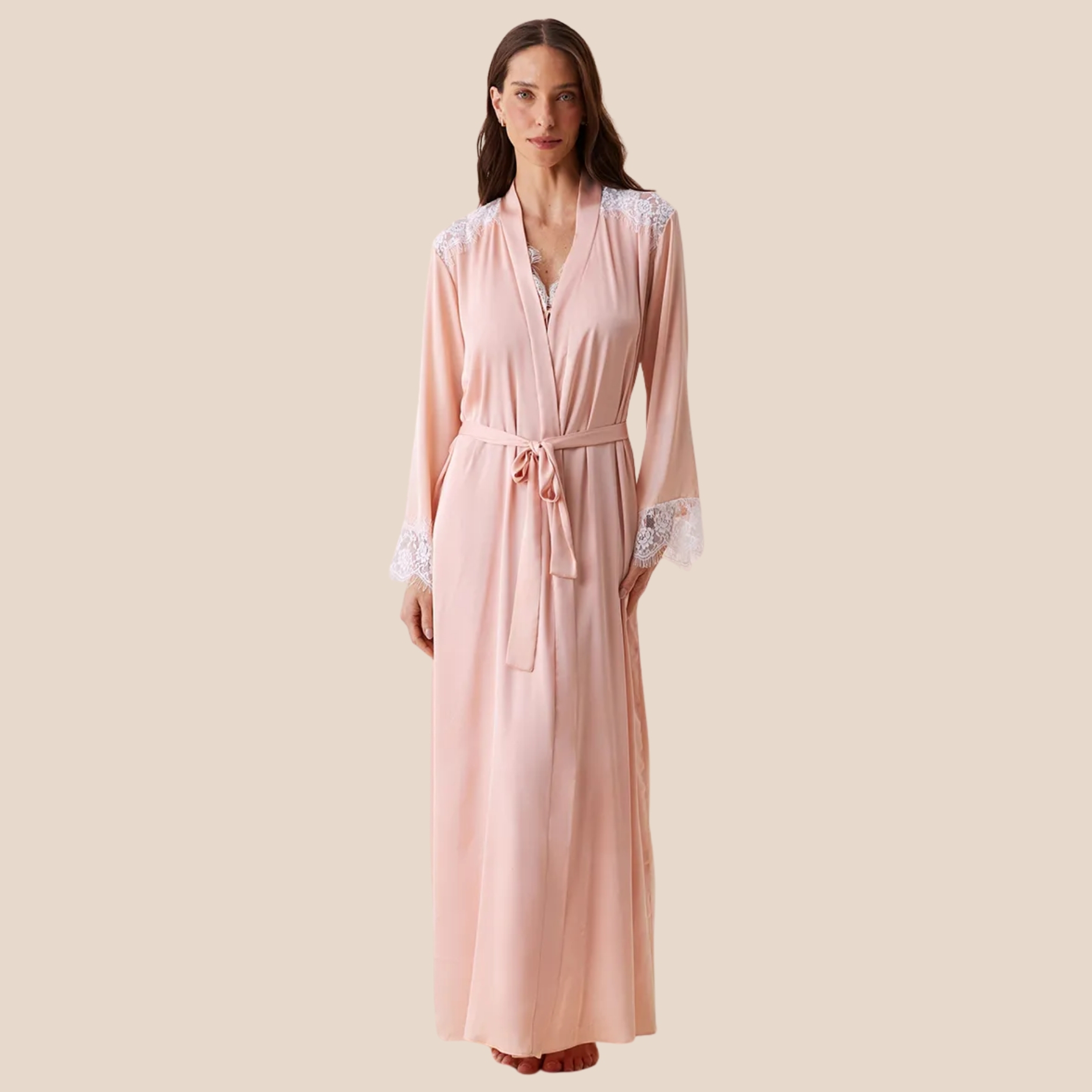 ROBE LONGO EM CETIM E RENDA SWEET MATERNITY