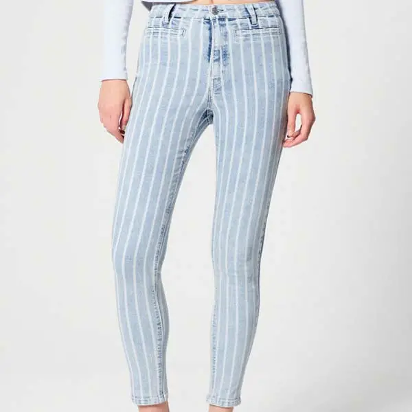 High-waisted striped skinny fit jeans