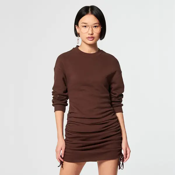 Sweat Dress With Ruffles, Brown, M