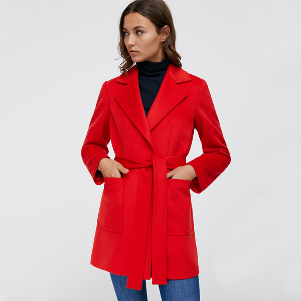 Shortrun - Shortrun Pea Coat In Drap, Red , 42