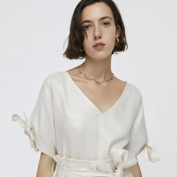 Fucsia - Metallic Linen Blouse, Ivory, 46