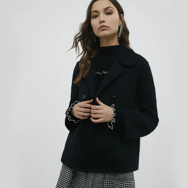 Commedia - Pea Coat In Knitted Jersey, Black, L