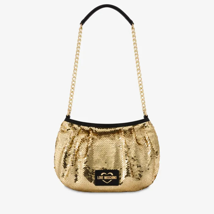 BORSA PAILLETTES ORO+PU NERO