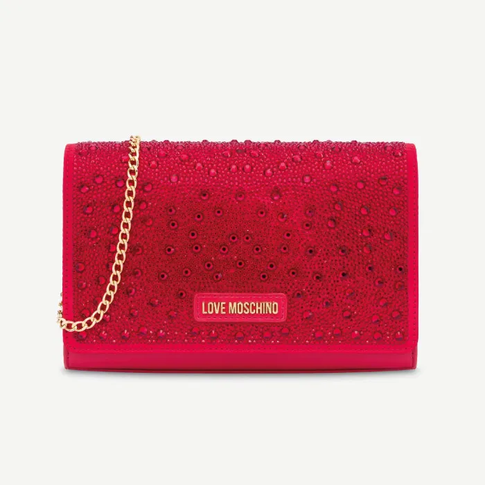 BORSA PU+SATIN+HOTFIX STONES ROSSO