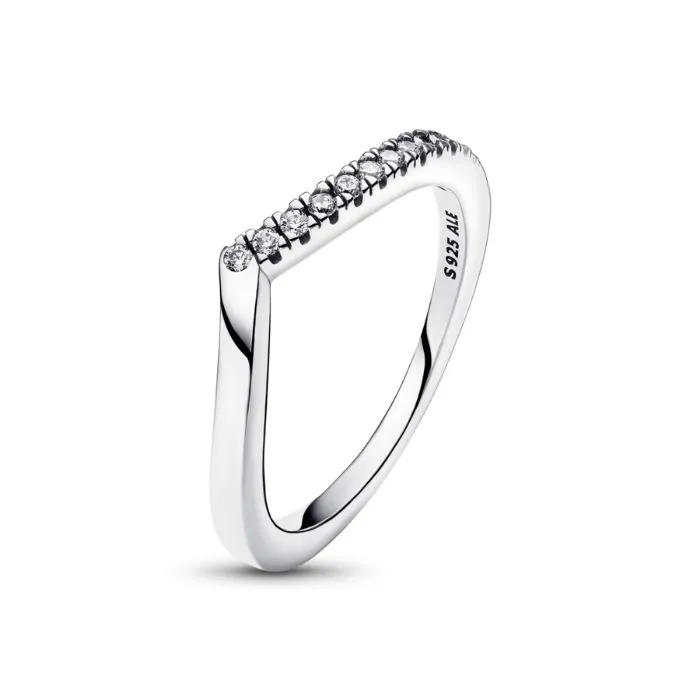 Wishbone ring in sterling silver with clear cubic zirconia