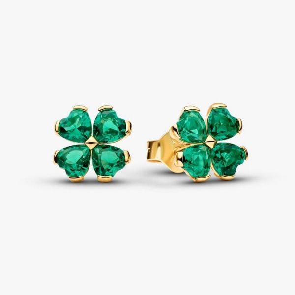 Clover 14k gold-plated stud earrings with royal green crystal
