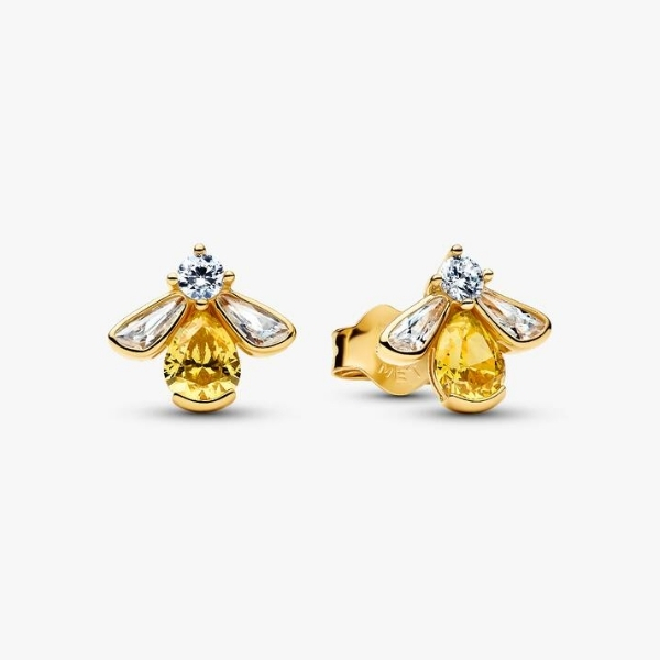 Bee 14k gold-plated stud earrings with vibrant yellow and clear cubic zirconia