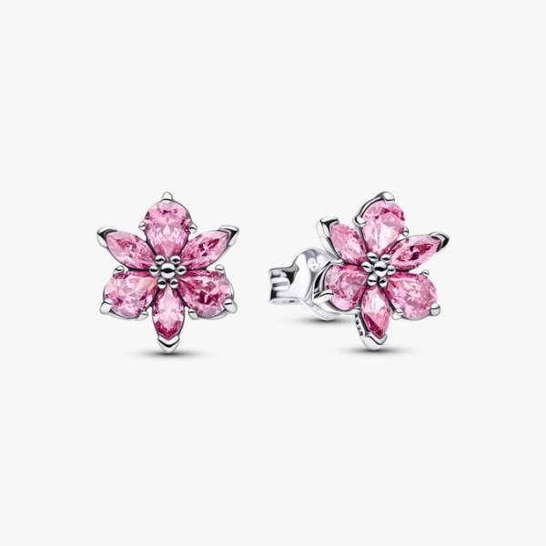 Herbarium cluster sterling silver stud earrings with fancy pink cubic zirconia