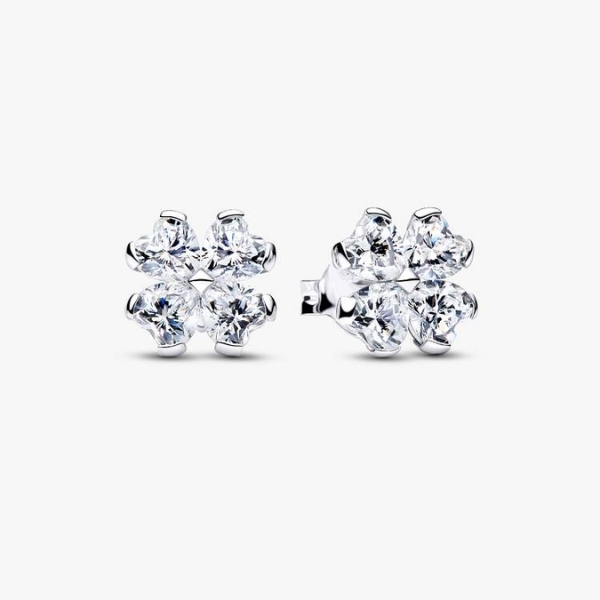 Clover sterling silver stud earrings with clear cubic zirconia