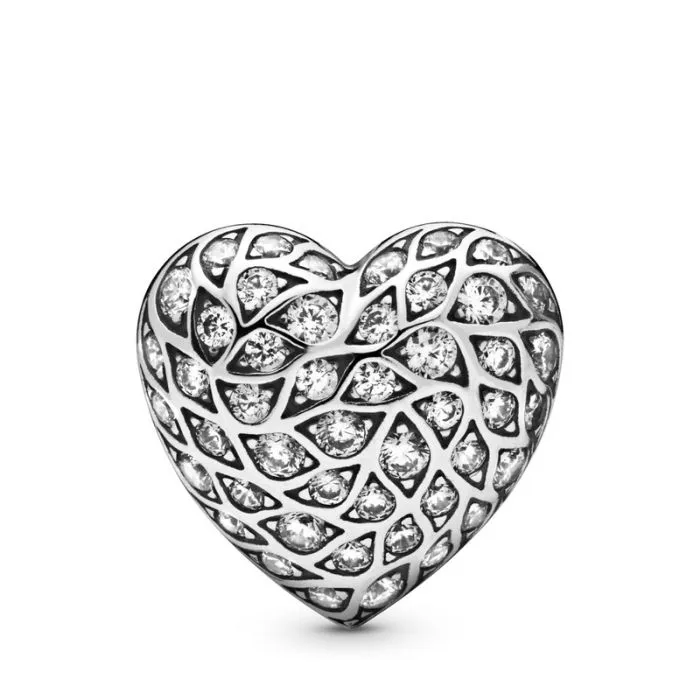 Heart sterling silver stud earring with clear cubic zirconia