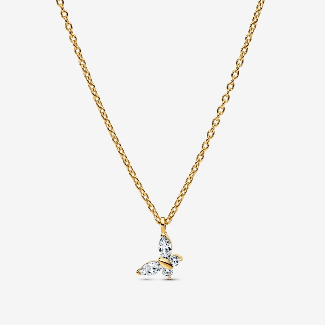 Butterfly 14k gold-plated collier with clear cubic zirconia