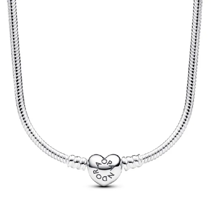 Snake Chain Sterling Silver Necklace With Hea