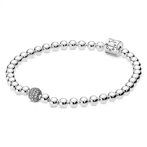 Beaded sterling silver bracelet with clear cubic zirconia