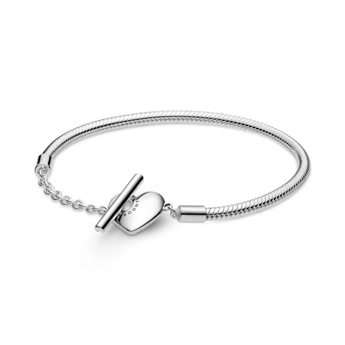 Snake chain sterling silver T-bar heart brace