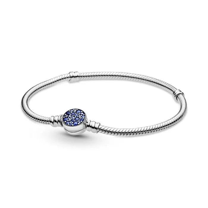 Snake chain sterling silver bracelet with dis