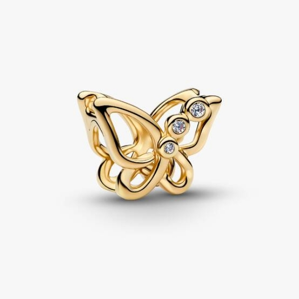 Butterfly 14k gold-plated charm with clear cubic zirconia
