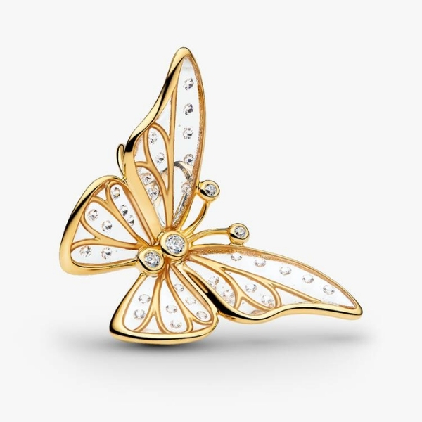 Butterfly 14k gold-plated charm with clear cubic zirconia and clear UV resin