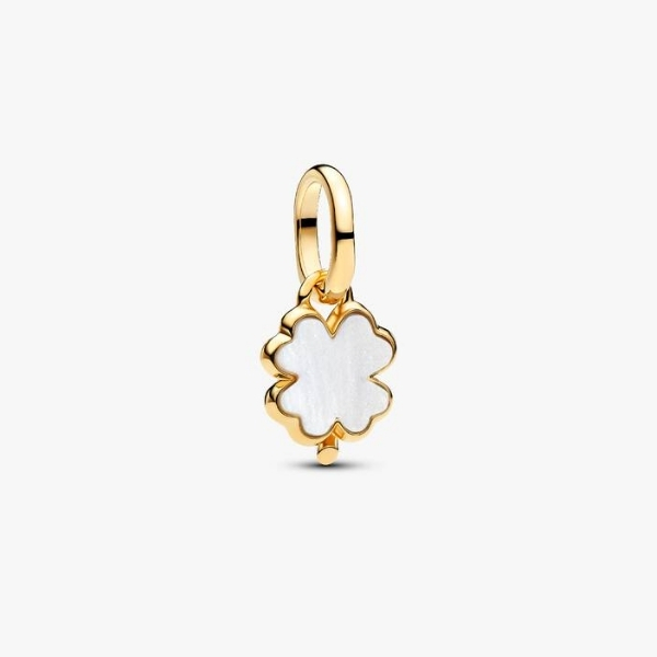 Clover 14k gold-plated unique metal blend mini dangle with white bioresin man-made mother of pearl
