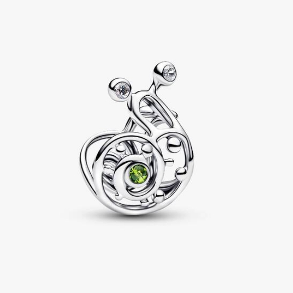 Snail sterling silver charm with light green crystal and clear cubic zirconia