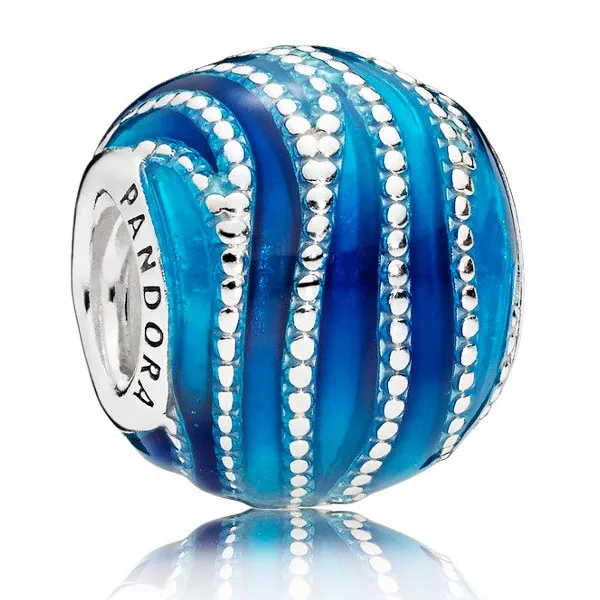 Water charm in sterling silver with shaded transparent blue and transparent aqua blue enamel