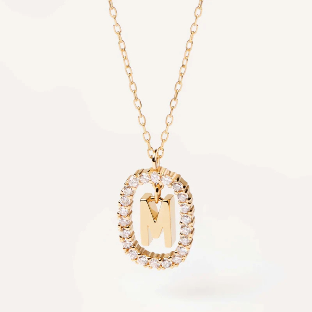 CO Diamonds and Gold Letter M Necklace U