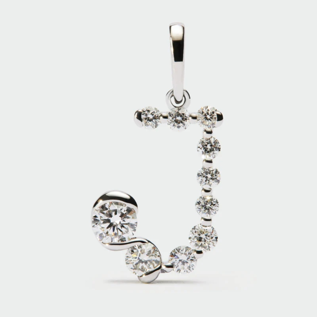 Diamonds And White Gold J Initial Pendant