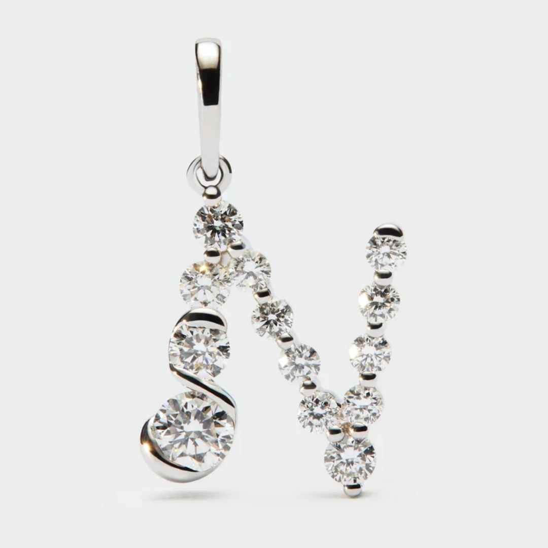 Diamonds And White Gold N Initial Pendant