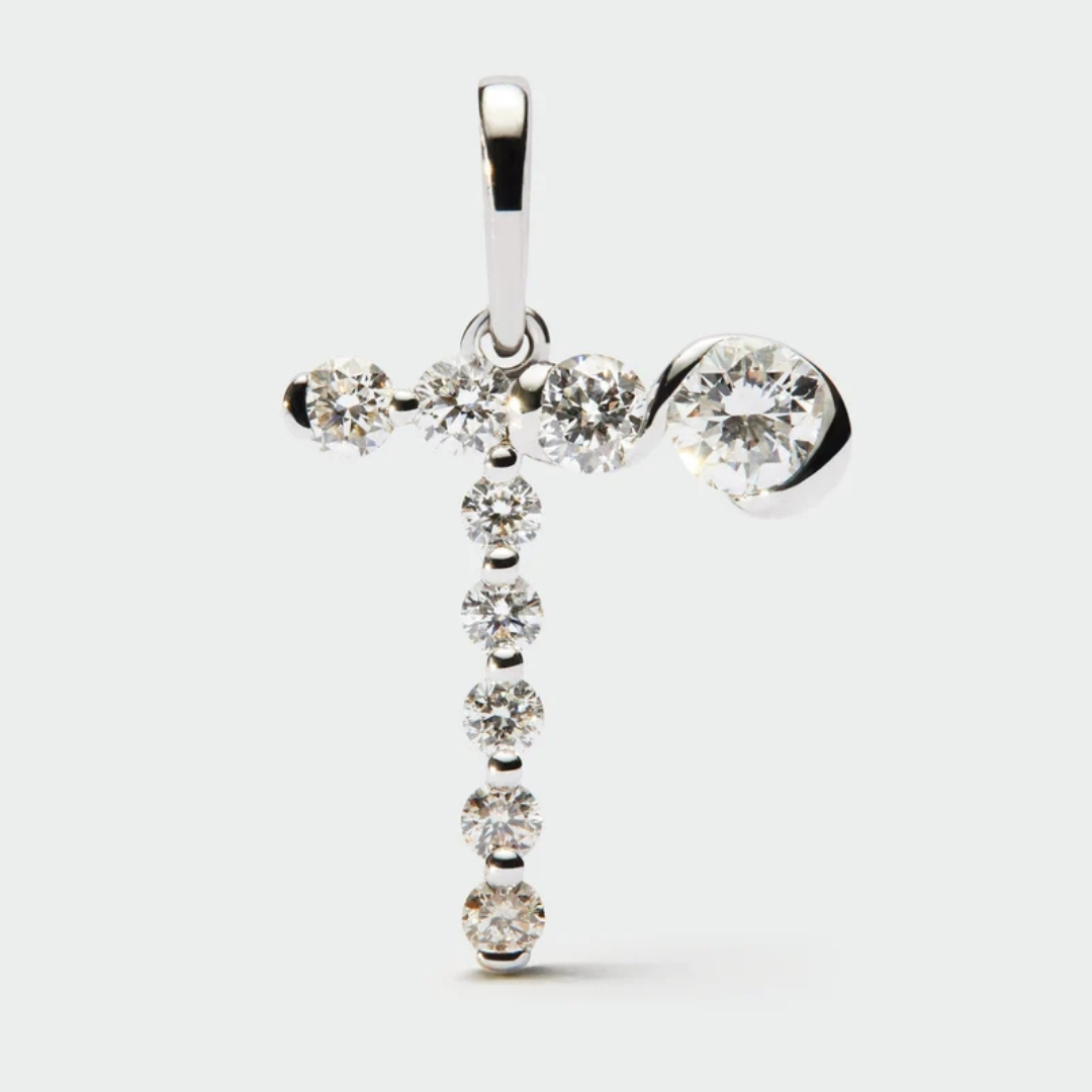 Diamonds And White Gold T Initial Pendant