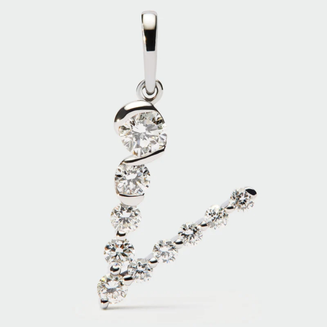 Diamonds And White Gold V Initial Pendant