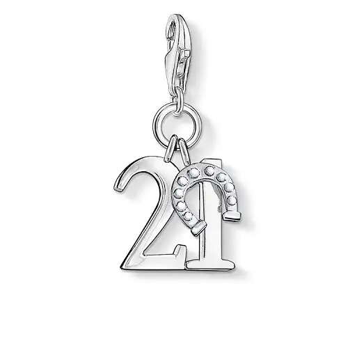 Charm Número de suerte 21, plata de ley 925, liso
