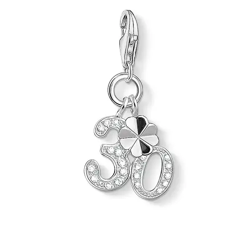 "Charm colgante ""30"", plata de ley 925/ circonita, blanco"