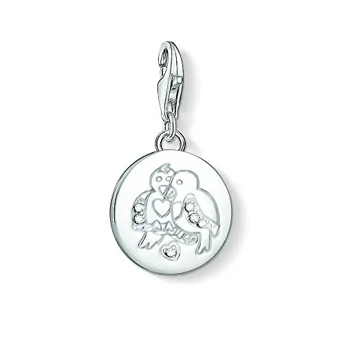 "Colgante Charm ""Tortolitos"", plata de ley 925/ circonita, blanco"