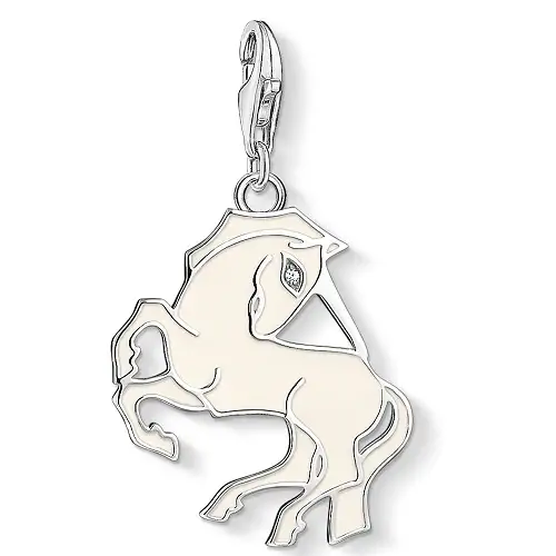 "Charm pendant ""Unicorn"", 925 Sterling Silver, white"
