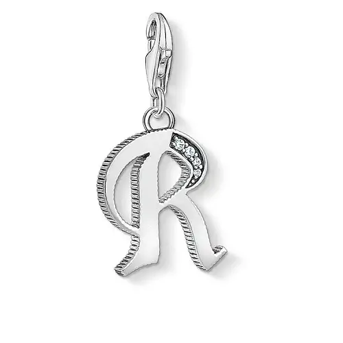"Charm pendant ""Letter R Silver"", 925 Sterling Silver"