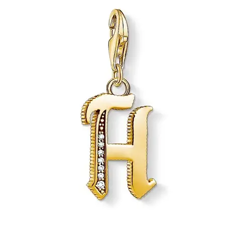 "Charm pendant ""Letter H Gold"", 925 Sterling Silver, Gold Plated"