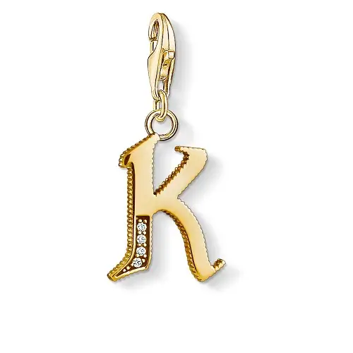 "Charm pendant ""Letter K Gold"", 925 Sterling Silver, Gold Plated"