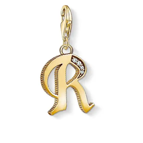 "Charm pendant ""Letter R Gold"", 925 Sterling Silver, Gold Plated"