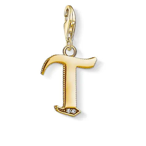 "Charm pendant ""Letter T Gold"", 925 Sterling Silver, Gold Plated"