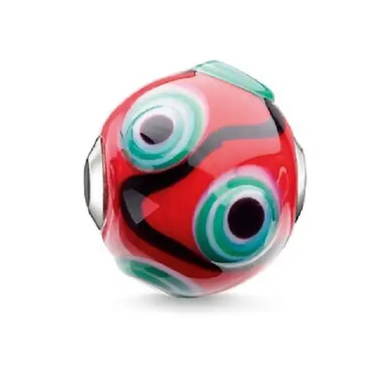 Bead, 925 Sterling Silver, glass, red