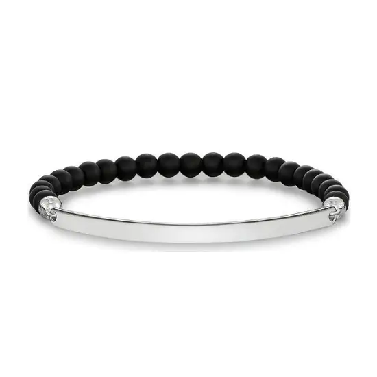 Pulsera, plata de ley 925/ obsidiana, negro, 17,5 cm