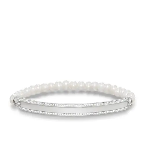 Pulsera, plata de ley 925/ perla de cultivo - agua dulce/ circonita, blanco, 17,5 cm