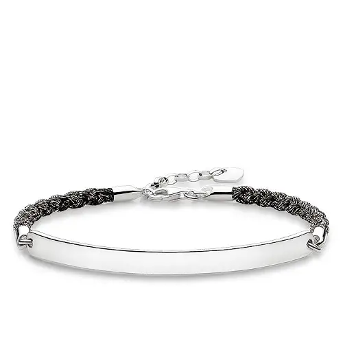 Pulsera, plata de ley 925/ nylon, negro, 15-18 cm
