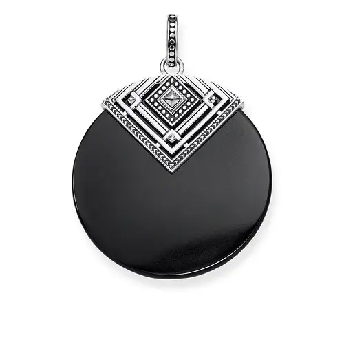Colgante, plata de ley 925, ennegrecida/ ónix, negro