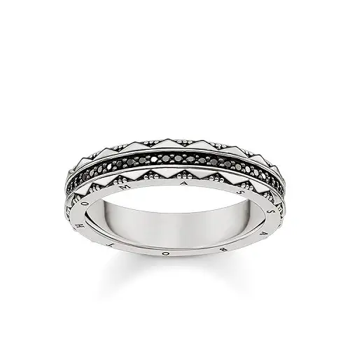 Anillo, plata de ley 925, ennegrecida/ circonita, negro, 54