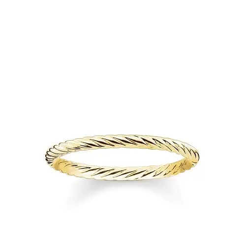 Anillo, plata de ley 925, baño de oro amarillo, liso, 54