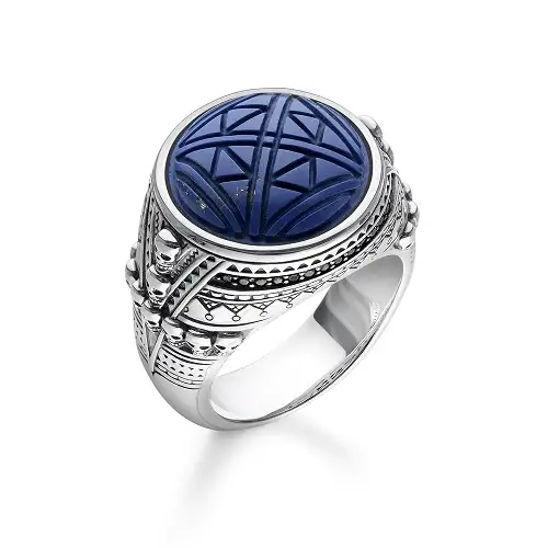 Ring, 925 Sterling silver, blackened, simulated lapis lazuli, zirconia