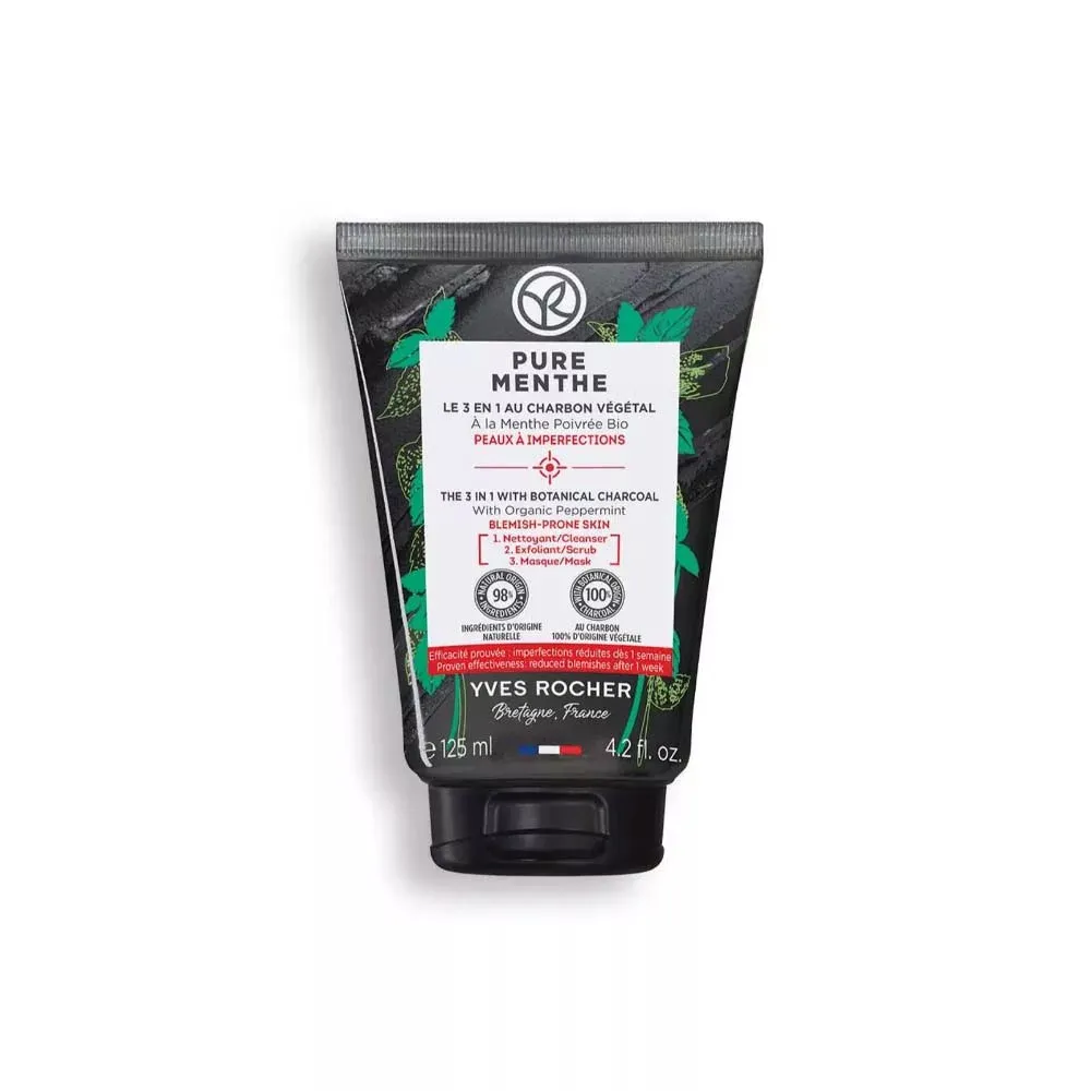 PURE MENTHE EL 3 EN 1 CARBON NEGRO LIMPIADOR, EXFLOIANTE & MARSCARILLA TUBO 125ML