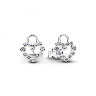 Heart padlock sterling silver stud earrings with clear cubic zirconia