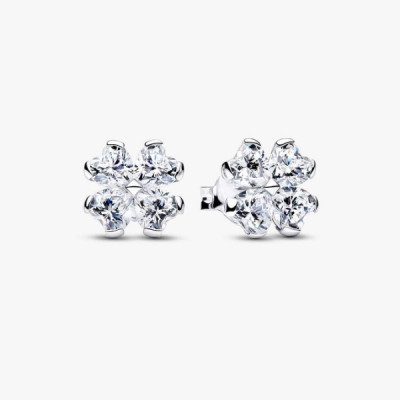 Clover sterling silver stud earrings with clear cubic zirconia